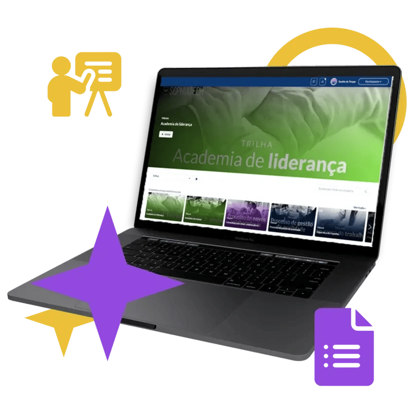 tela de notebook com a plataforma lms da twygo aberta, mostrando como funcionam as trilhas de aprendizagem