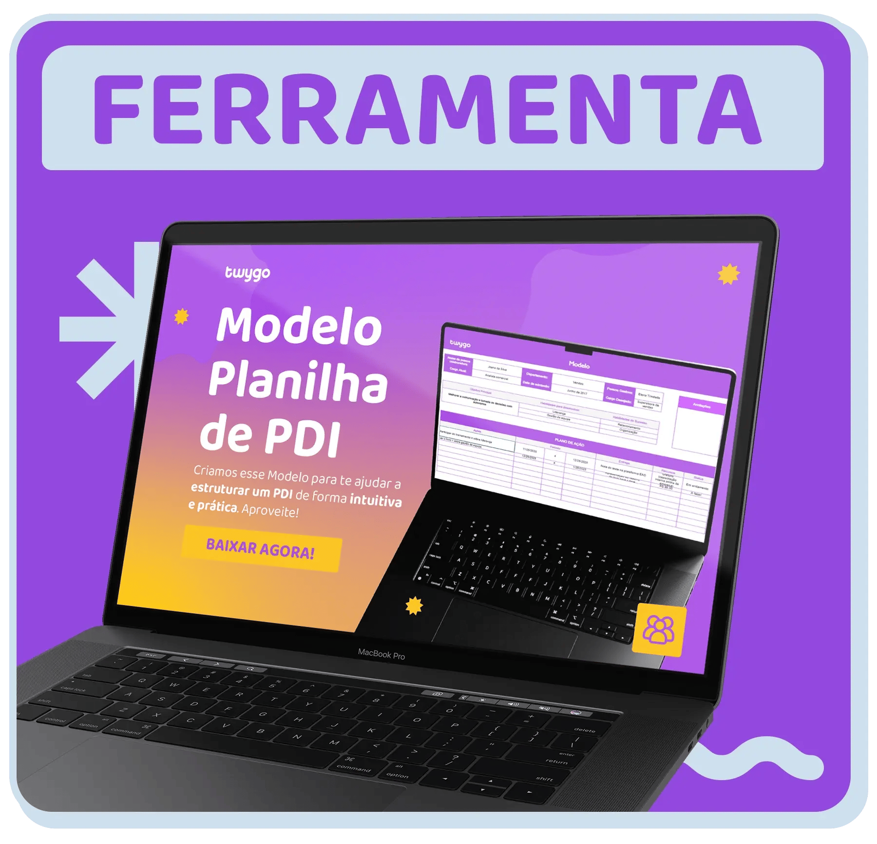 imagem de notebook com a capa do modelo planilha de PDI aberto